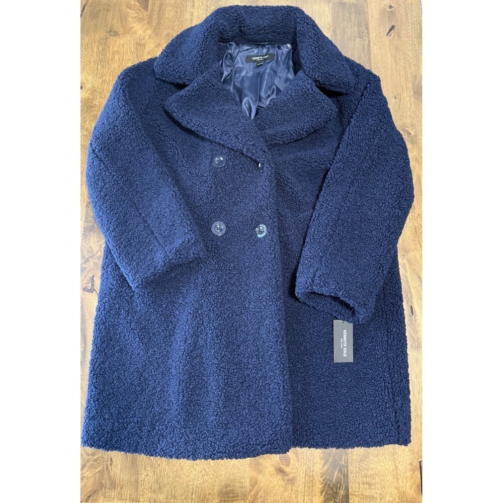 NWT Womens Kenneth Cole double breasted faux fur teddy coat blue size XL